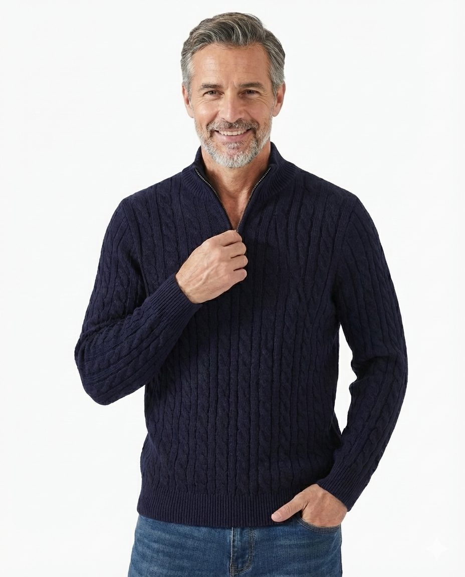 Phillipe - Pull à col zippé en tricot torsadé