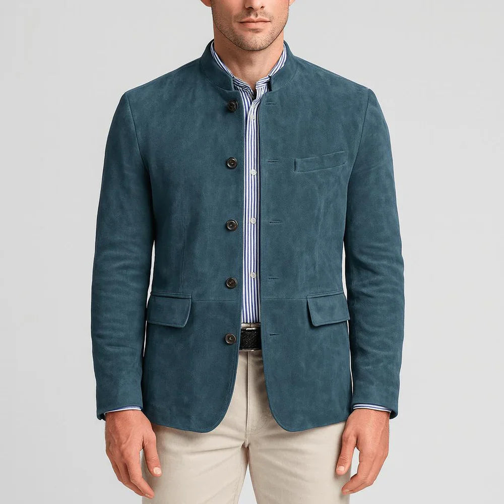 Blazer in camoscio con collo alla cinese