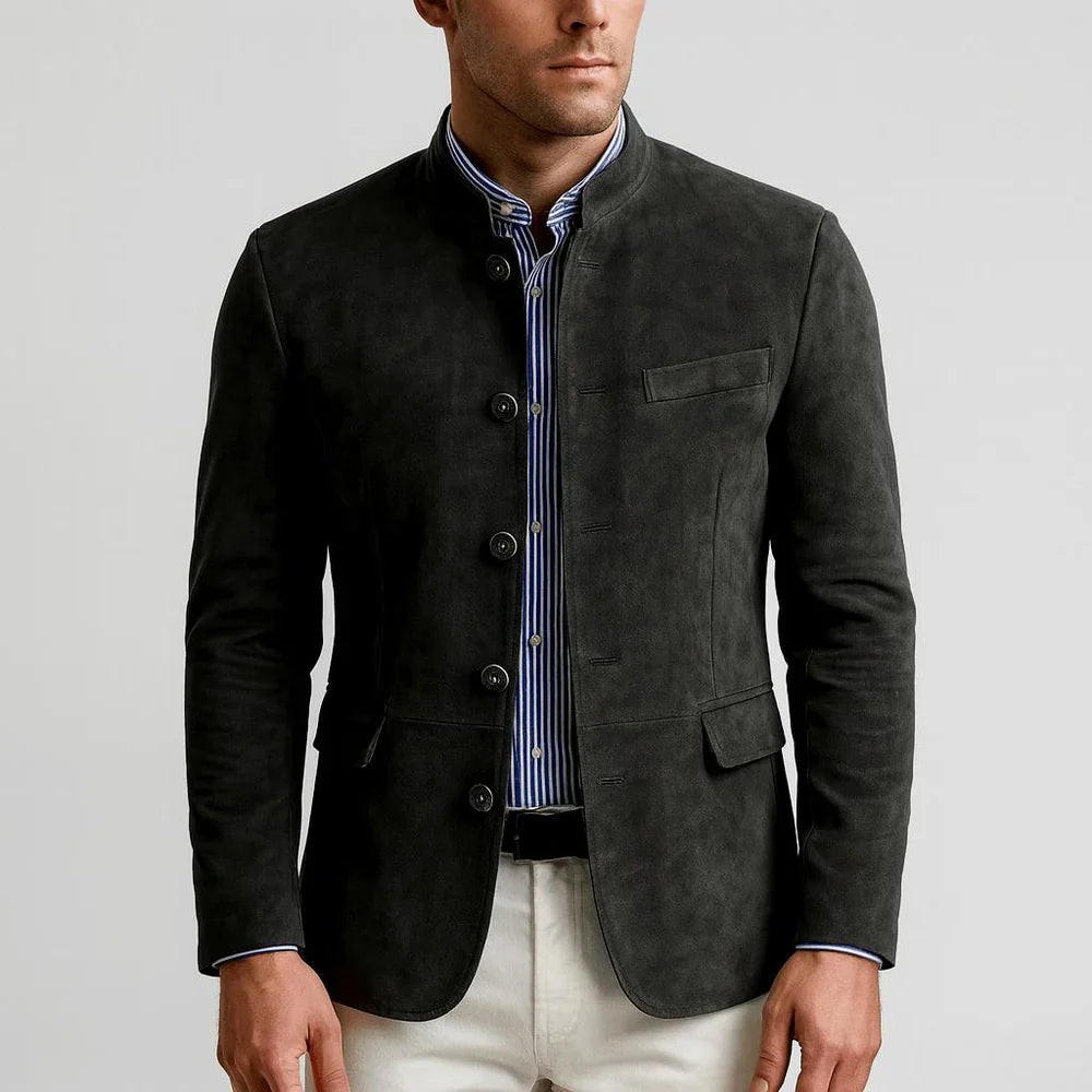 Blazer in camoscio con collo alla cinese
